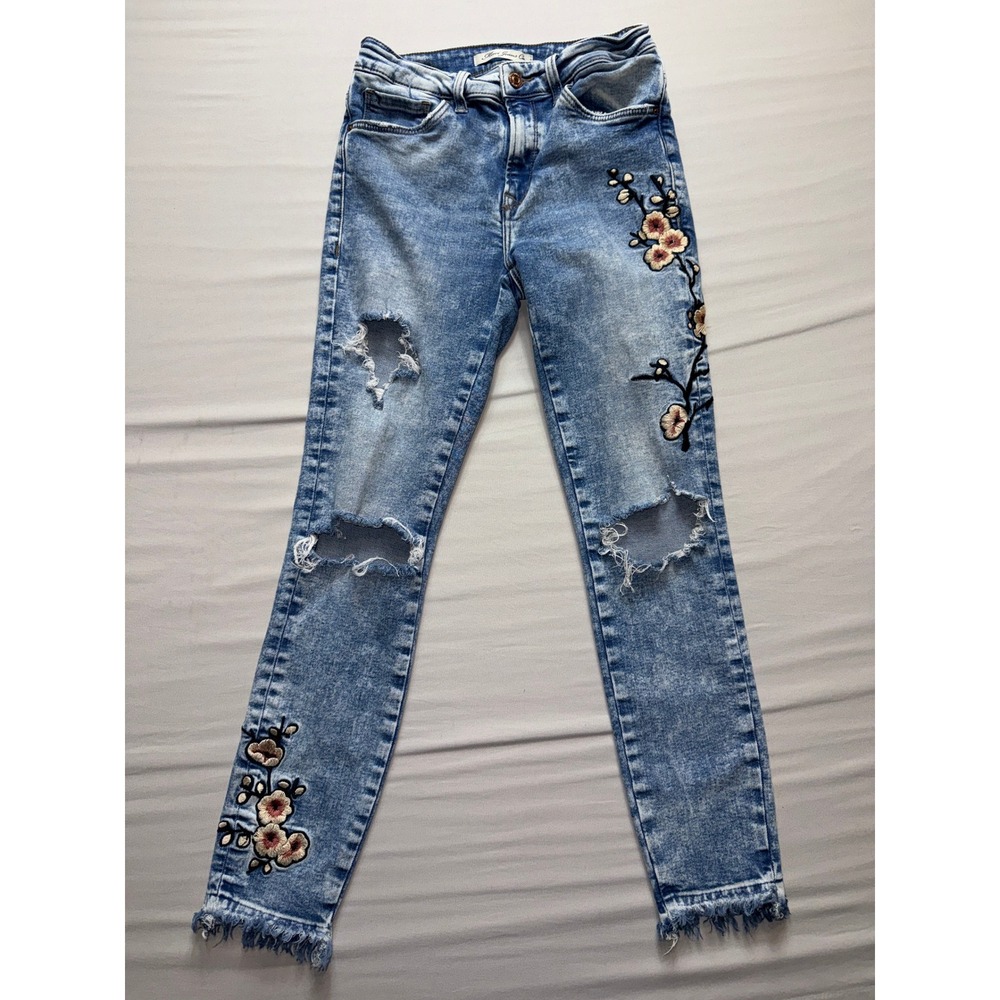 Mavi Jeans Co Tess High Rise Skinny Floral Embroidered Distressed Jeans 25 x 27